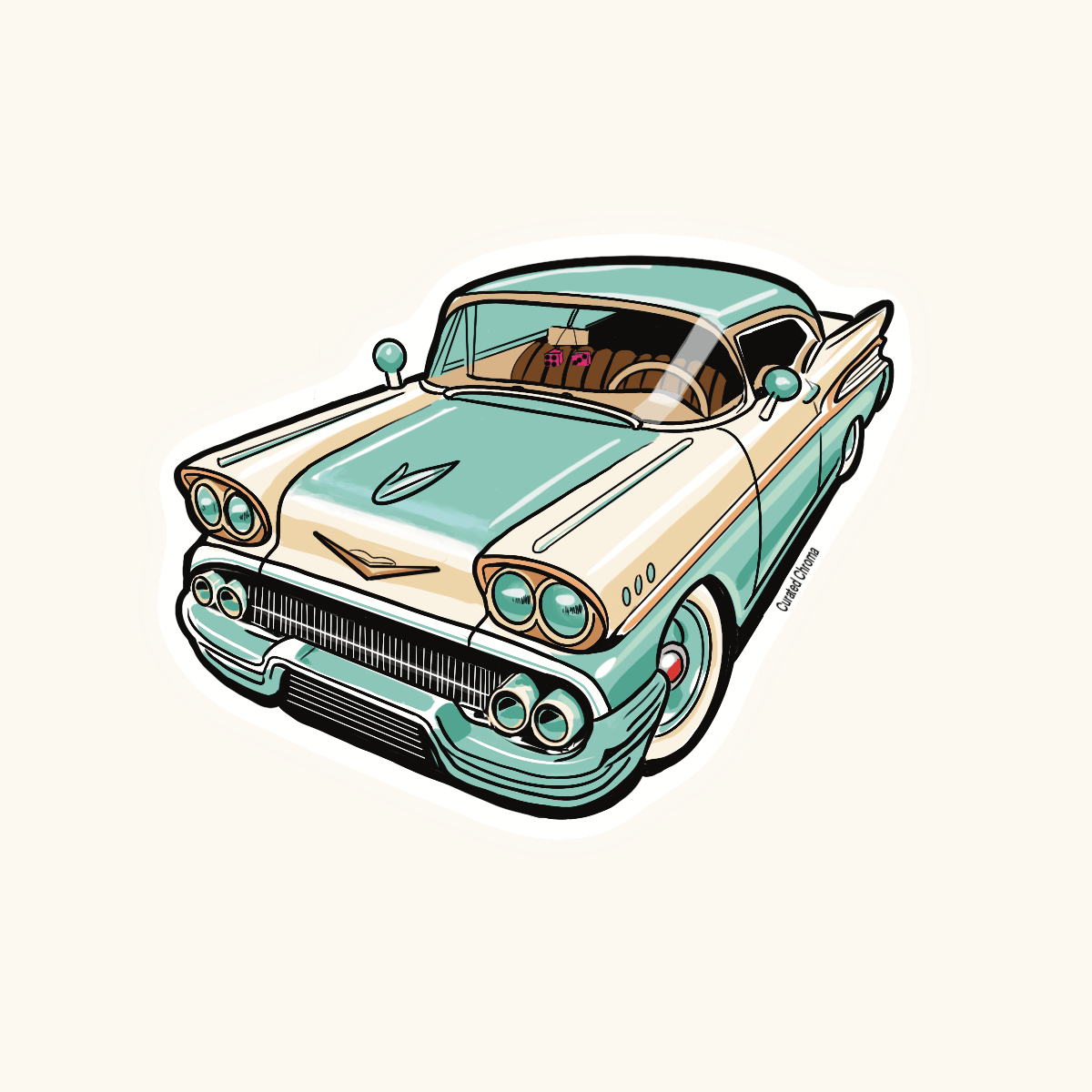 1950's Classic Car Die Cut Sticker - | High - Quality Waterproof Sticker | Curated Chroma Designs