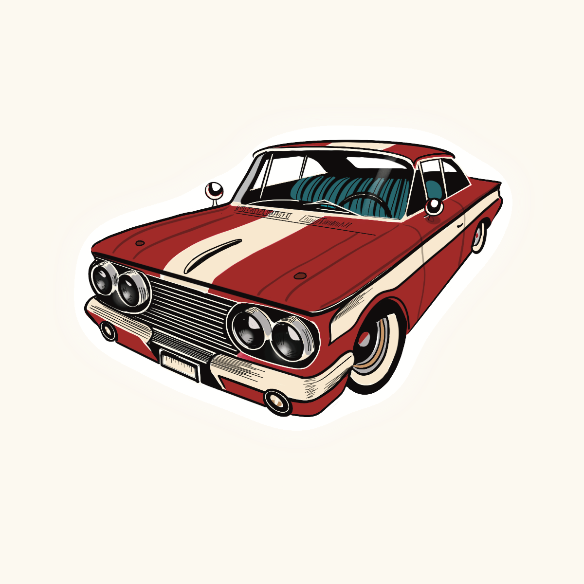 1960s Classic Car Die Cut Sticker - | High - Quality Waterproof Sticker | Curated Chroma Designs