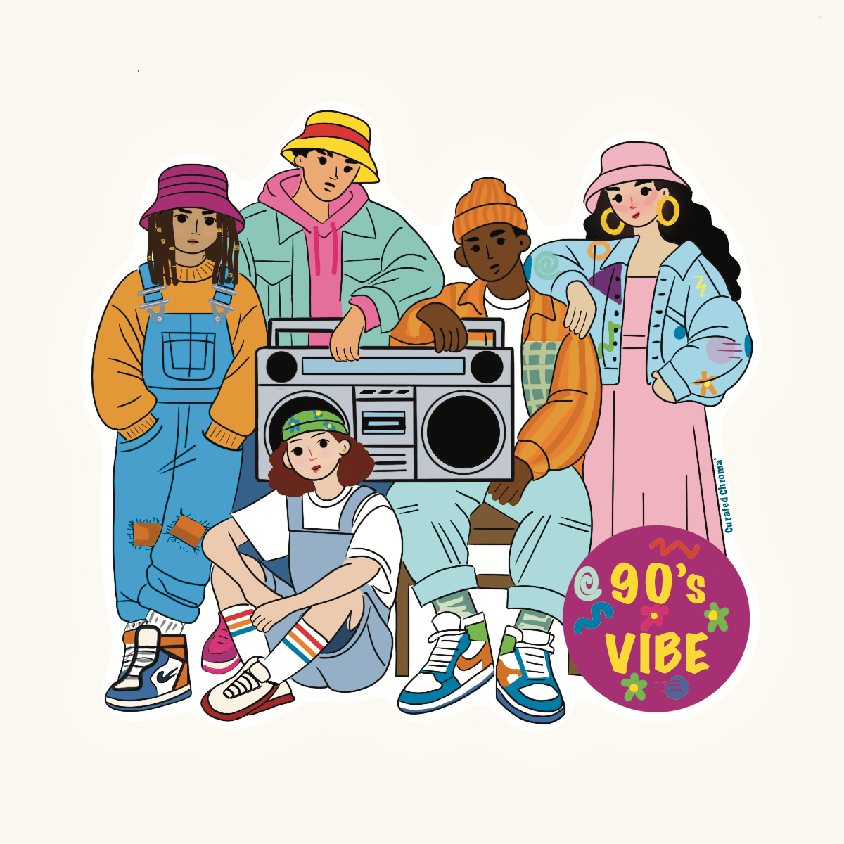 90's Vibe Die Cut Sticker - | High - Quality Waterproof Sticker | Curated Chroma Designs