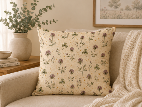 Cream Clover & Mauve Floral Pillow Cover