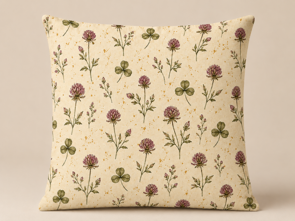 Cream Clover & Mauve Floral Pillow Cover