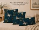 Deep Teal Moth & Celestial Floral Pillow Cover