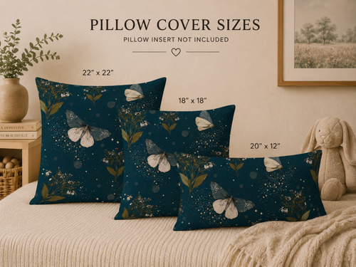 Deep Teal Moth & Celestial Floral Pillow Cover