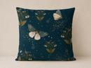 Deep Teal Moth & Celestial Floral Pillow Cover