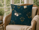 Deep Teal Moth & Celestial Floral Pillow Cover