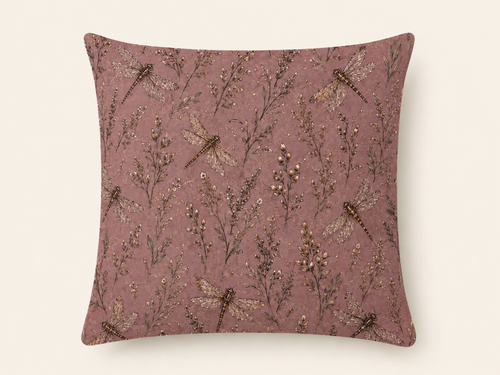 Mauve Dragonfly & Botanical Pillow Cover