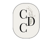 A minimalist oval logo or emblem on a white background, featuring the letters 'C' and 'D' in black with a delicate botanical illustration in the center.