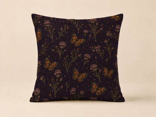 Plum Painted Lady Butterfly & Thistle Pillow Cover