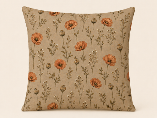 Rust Orange Floral & Seed Pod Pillow Cover