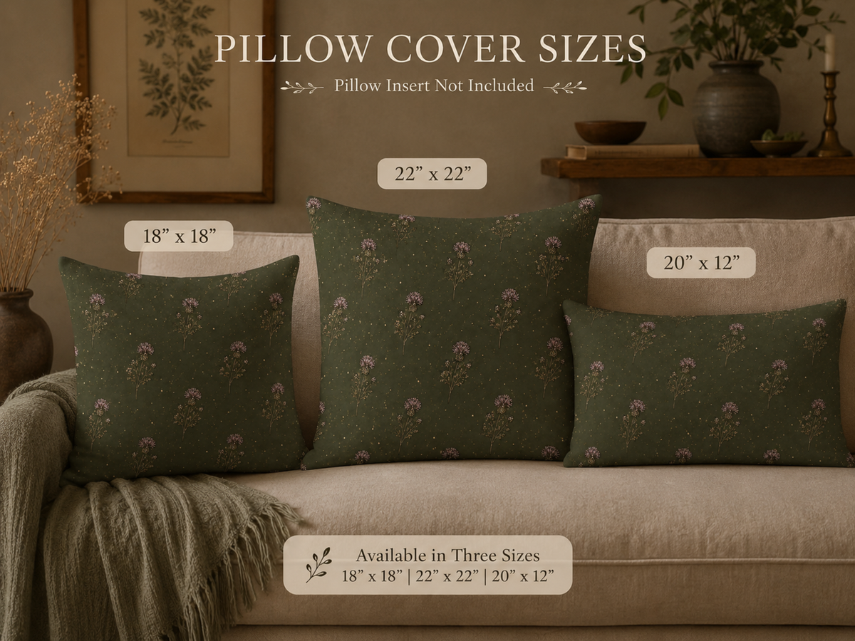 Olive Green Thistle Floral Pillow Cover
