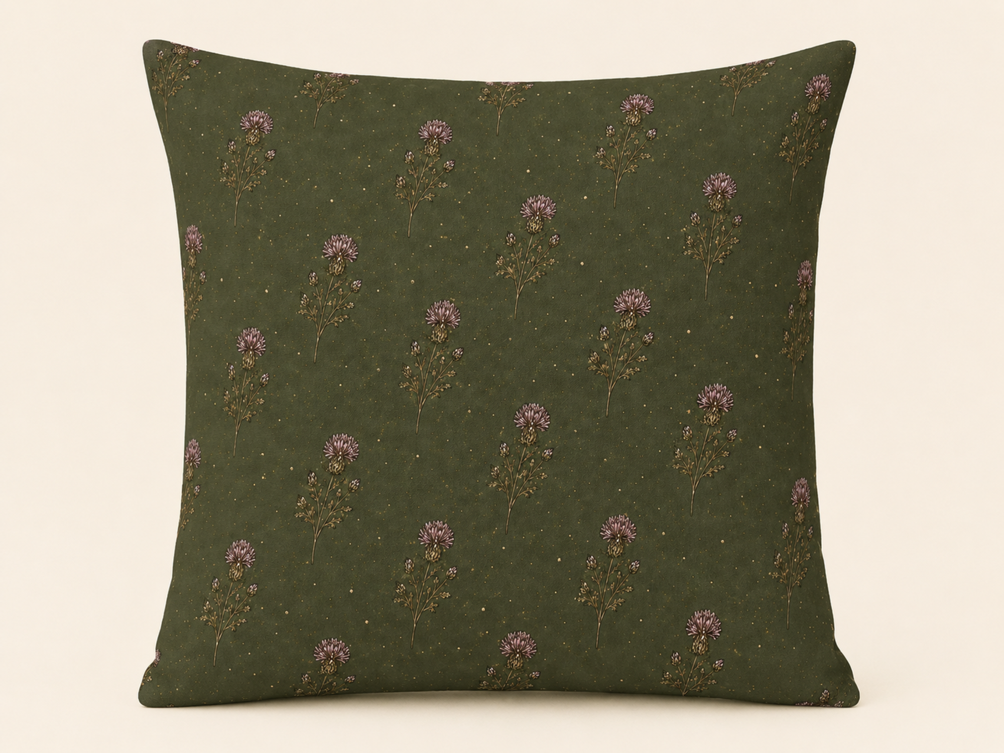 Olive Green Thistle Floral Pillow Cover