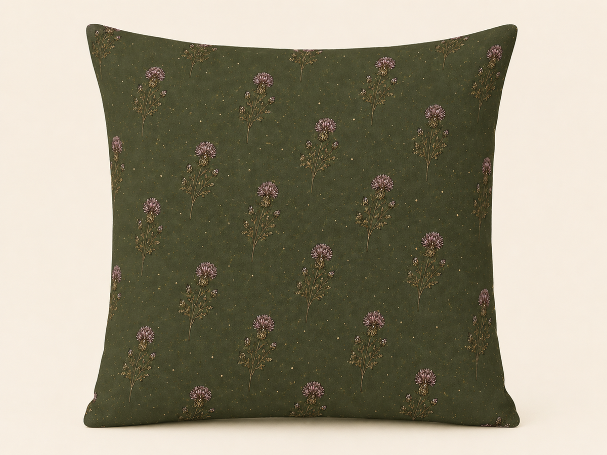 Olive Green Thistle Floral Pillow Cover