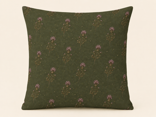 Olive Green Thistle Floral Pillow Cover
