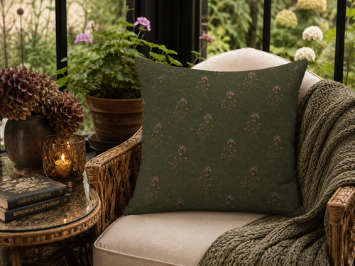 Olive Green Thistle Floral Pillow Cover