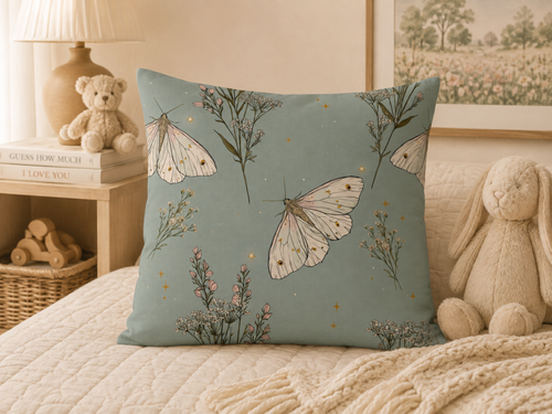 Ivory Moth & Sage Meadow Floral Pillow Cover