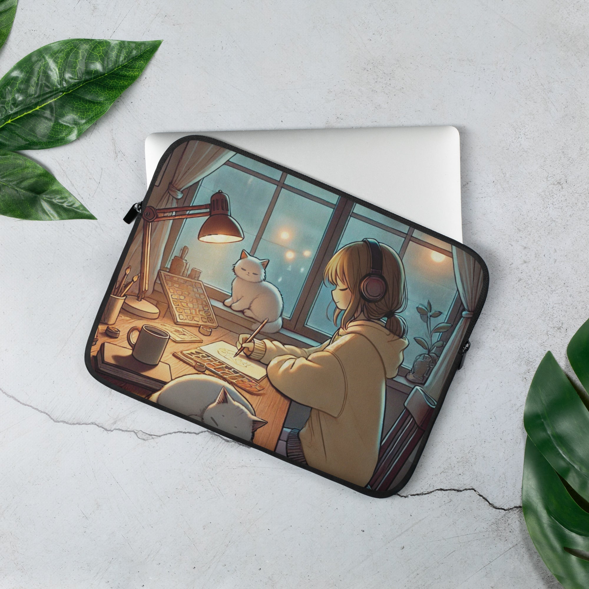 A Peaceful Night In - Lofi - Kawaii Laptop Sleeve - 13″ | High - Quality Laptop Case | Curated Chroma Designs