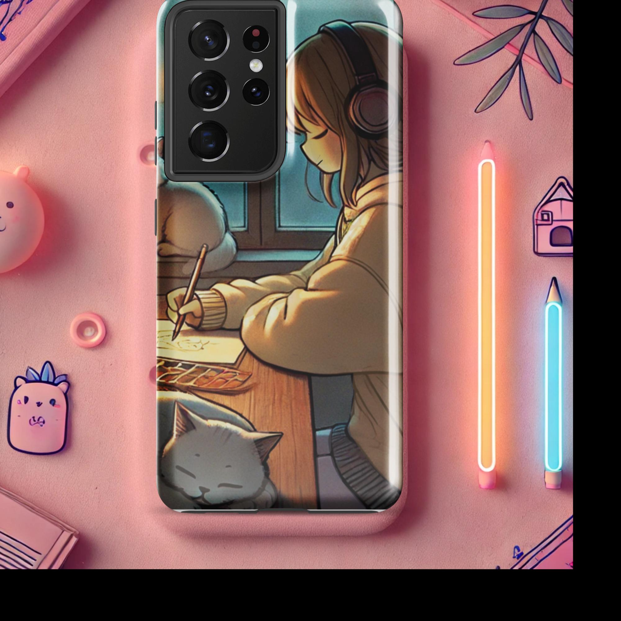 A Peaceful Night In - Lofi Kawaii Tough case for Samsung® - Samsung Galaxy S21 Ultra | High - Quality Phone Case | Curated Chroma Designs