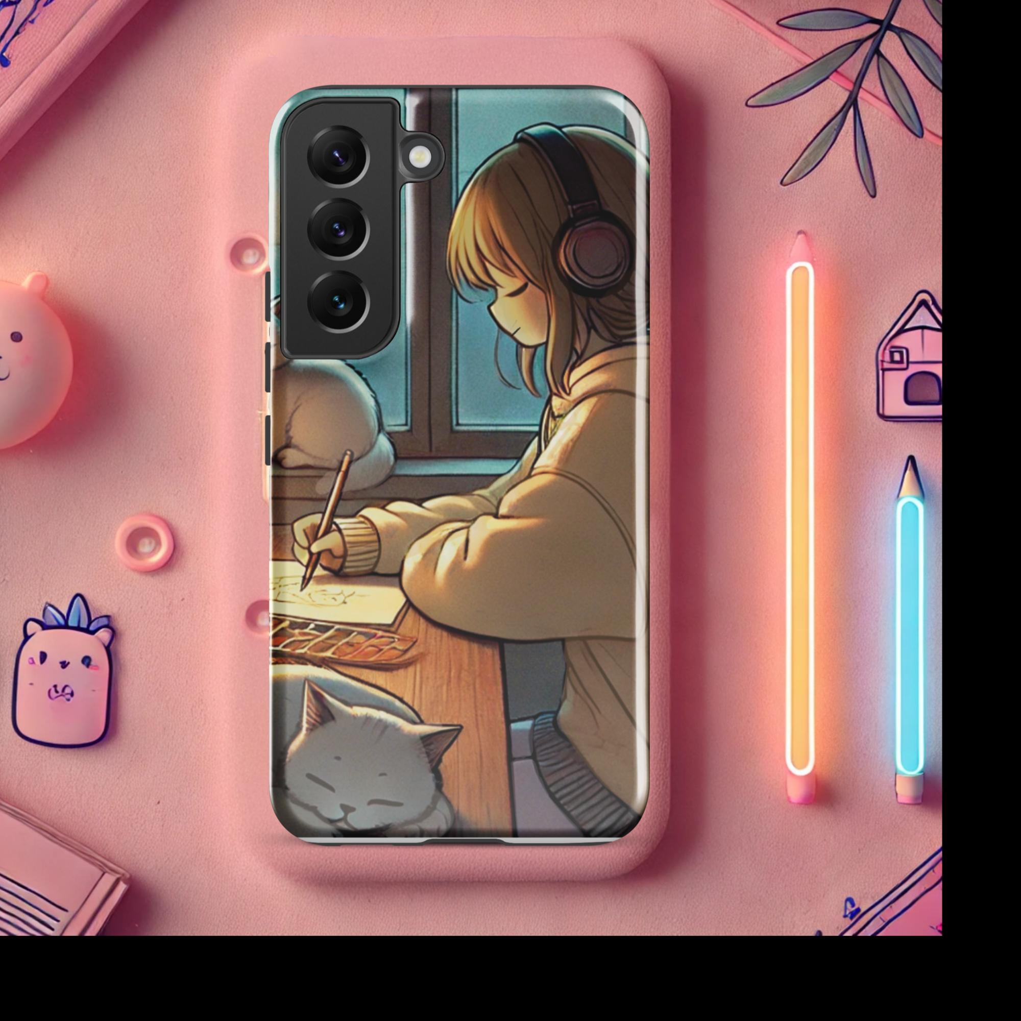 A Peaceful Night In - Lofi Kawaii Tough case for Samsung® - Samsung Galaxy S22 | High - Quality Phone Case | Curated Chroma Designs