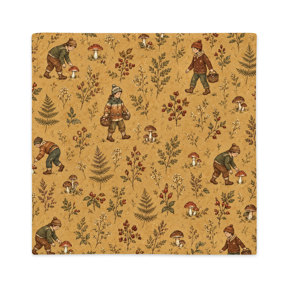 Woodland Mushroom Foraging Pillow Cover