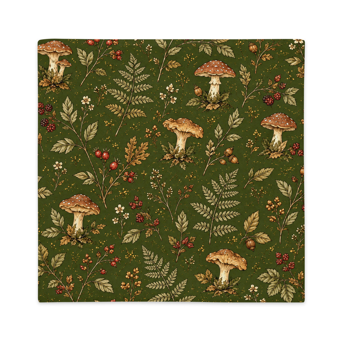 Forest Mushroom & Fern Botanical Pillow Cover