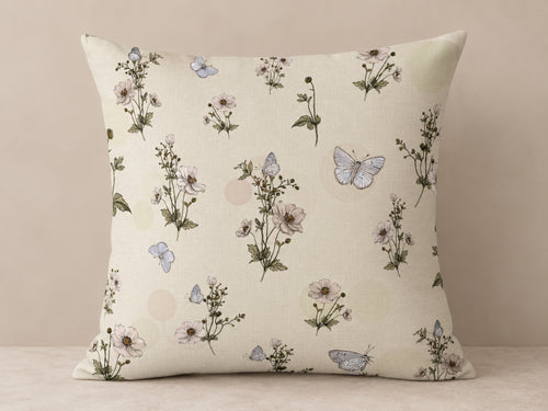 Blue Butterfly & Ivory Floral Pillow Cover