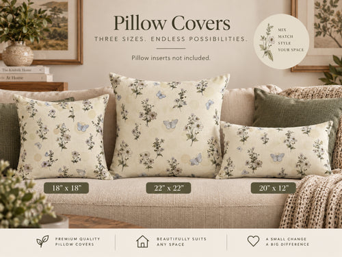 Blue Butterfly & Ivory Floral Pillow Cover