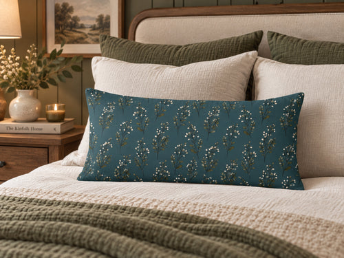 Blue Green Floral Sprig Pillow Cover