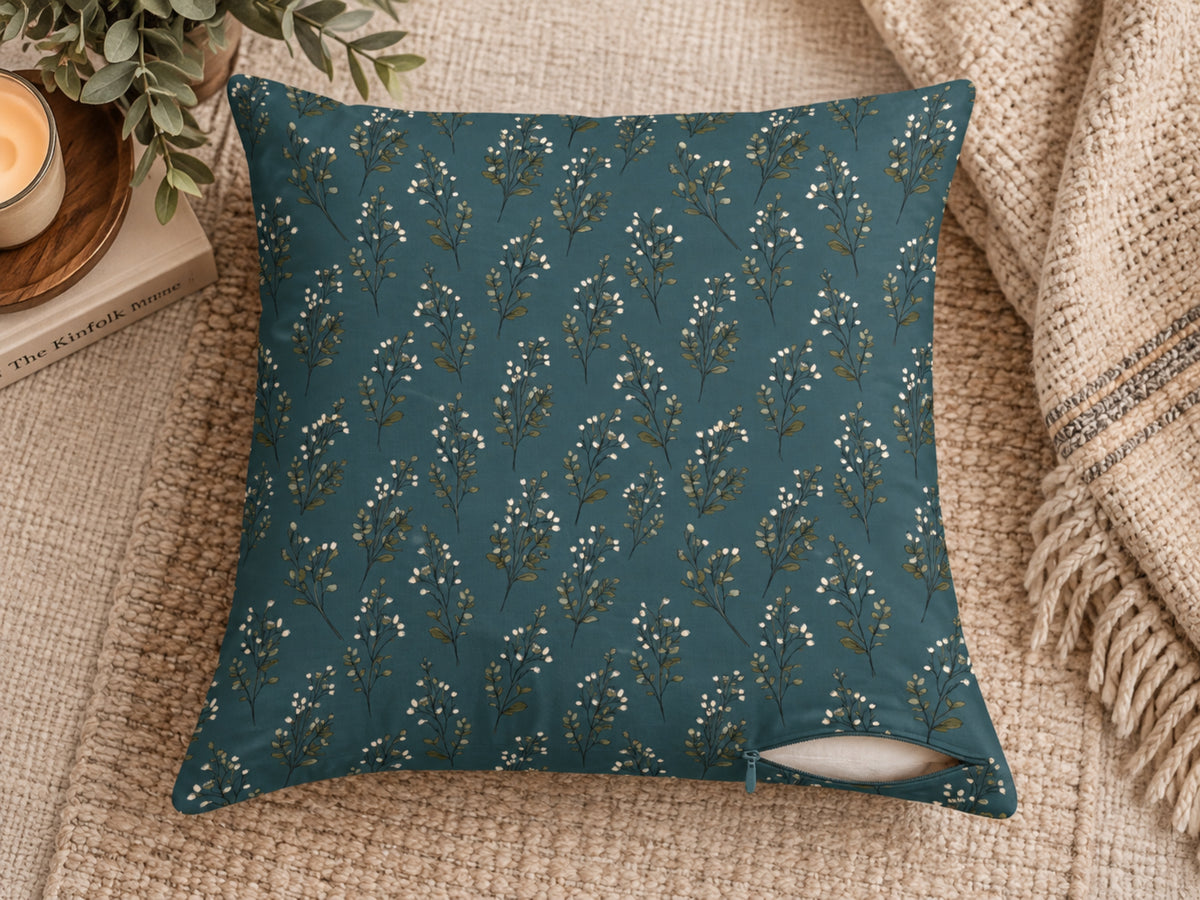 Blue Green Floral Sprig Pillow Cover