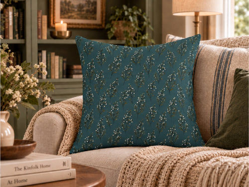 Blue Green Floral Sprig Pillow Cover