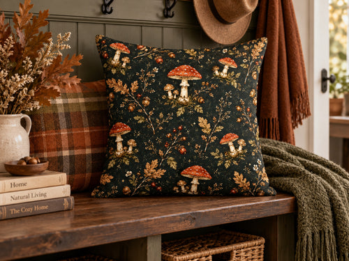Dark Woodland Mushroom & Acorn Pillow Cover