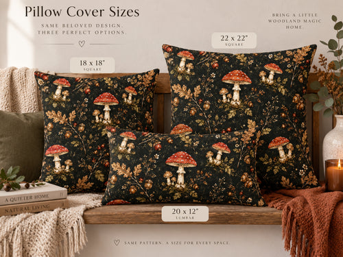 Dark Woodland Mushroom & Acorn Pillow Cover