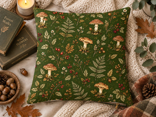 Forest Mushroom & Fern Botanical Pillow Cover