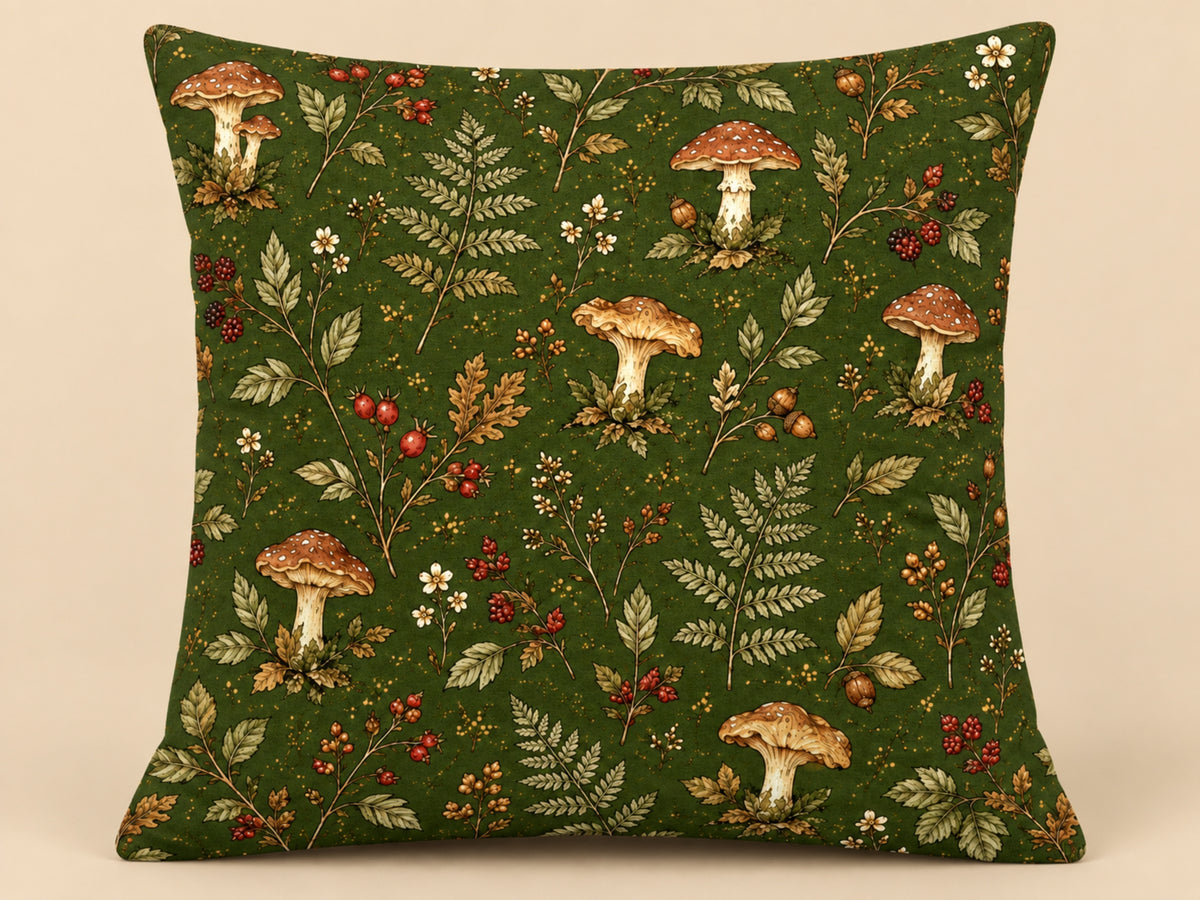 Forest Mushroom & Fern Botanical Pillow Cover