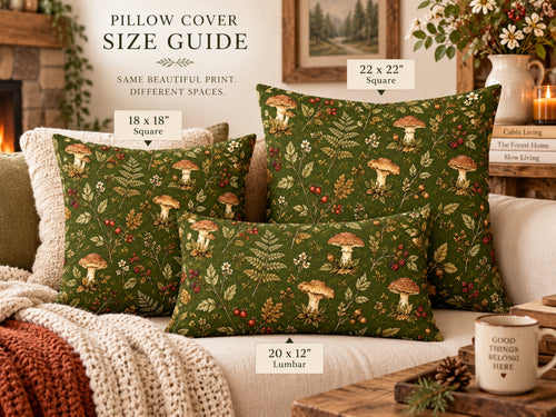 Forest Mushroom & Fern Botanical Pillow Cover