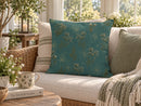 Muted Teal Ivory Floral & Gold Speckle Pillow Cover