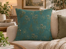 Muted Teal Ivory Floral & Gold Speckle Pillow Cover