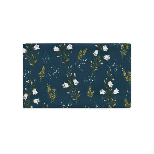 Navy Blue & White Bell Flower Pillow Cover