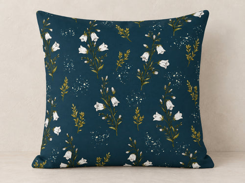 Navy Blue & White Bell Flower Pillow Cover