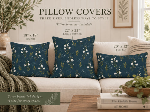 Navy Blue & White Bell Flower Pillow Cover
