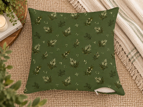 Olive Green Evergreen & Berry Pillow Cover