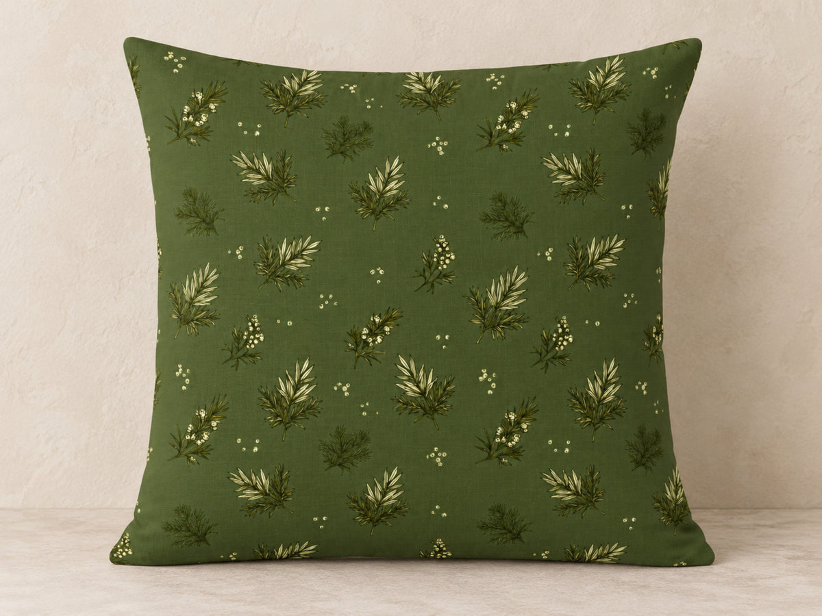 Olive Green Evergreen & Berry Pillow Cover