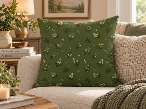 Olive Green Evergreen & Berry Pillow Cover
