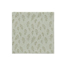 A square fabric or paper napkin with a repeating botanical pattern of muted sage green leaves on a light gray background, shown flat against a white backdrop.
