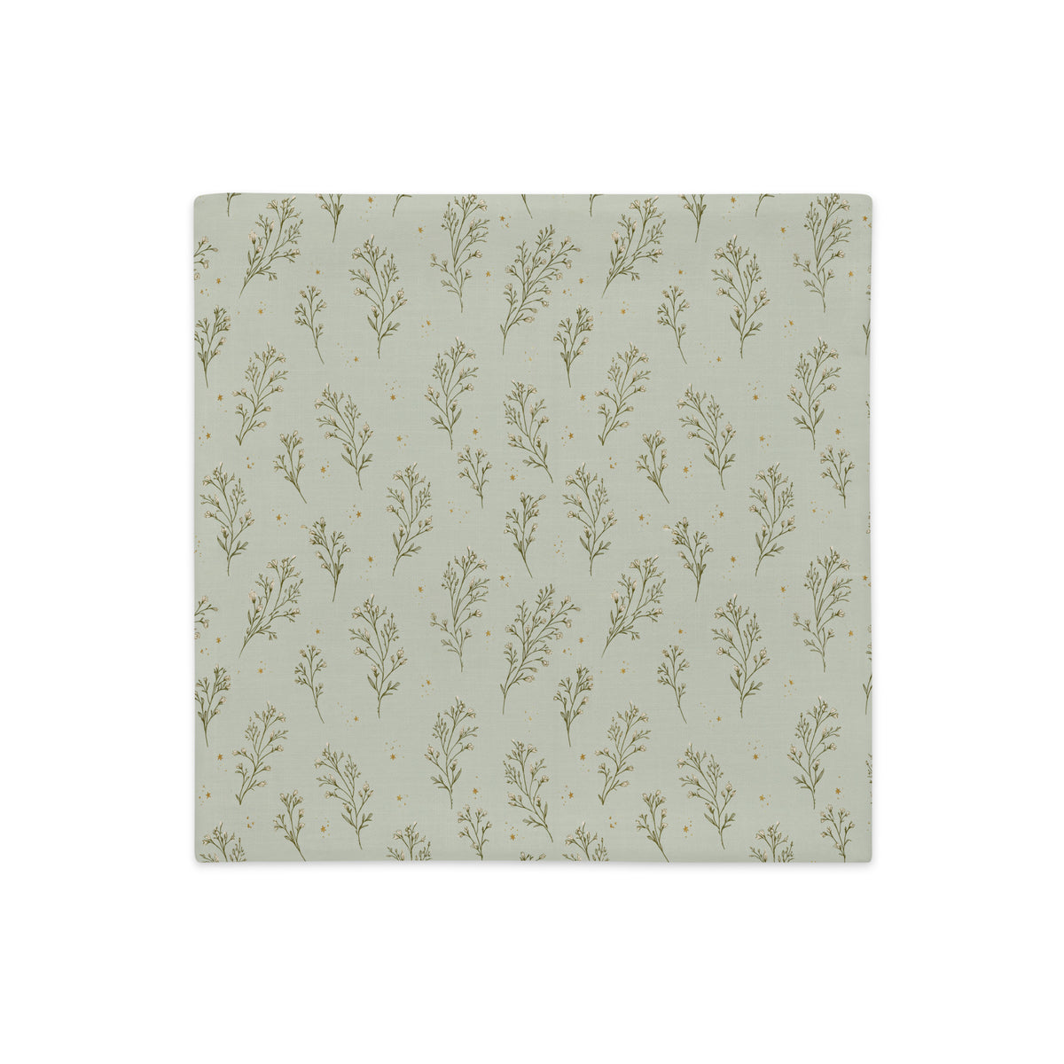 A square fabric or paper napkin with a repeating botanical pattern of muted sage green leaves on a light gray background, shown flat against a white backdrop.