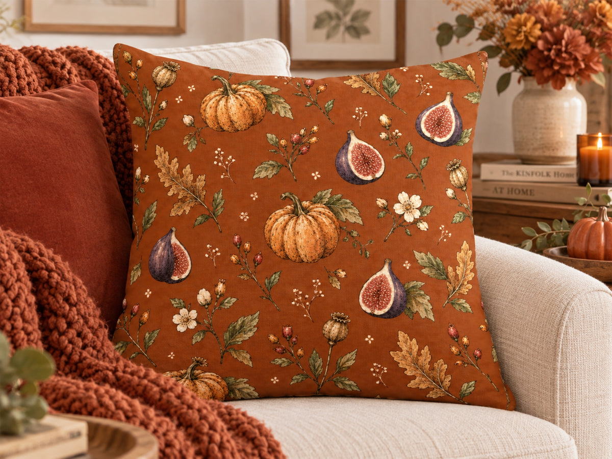 Pumpkin & Fig Harvest Botanical Pillow Cover
