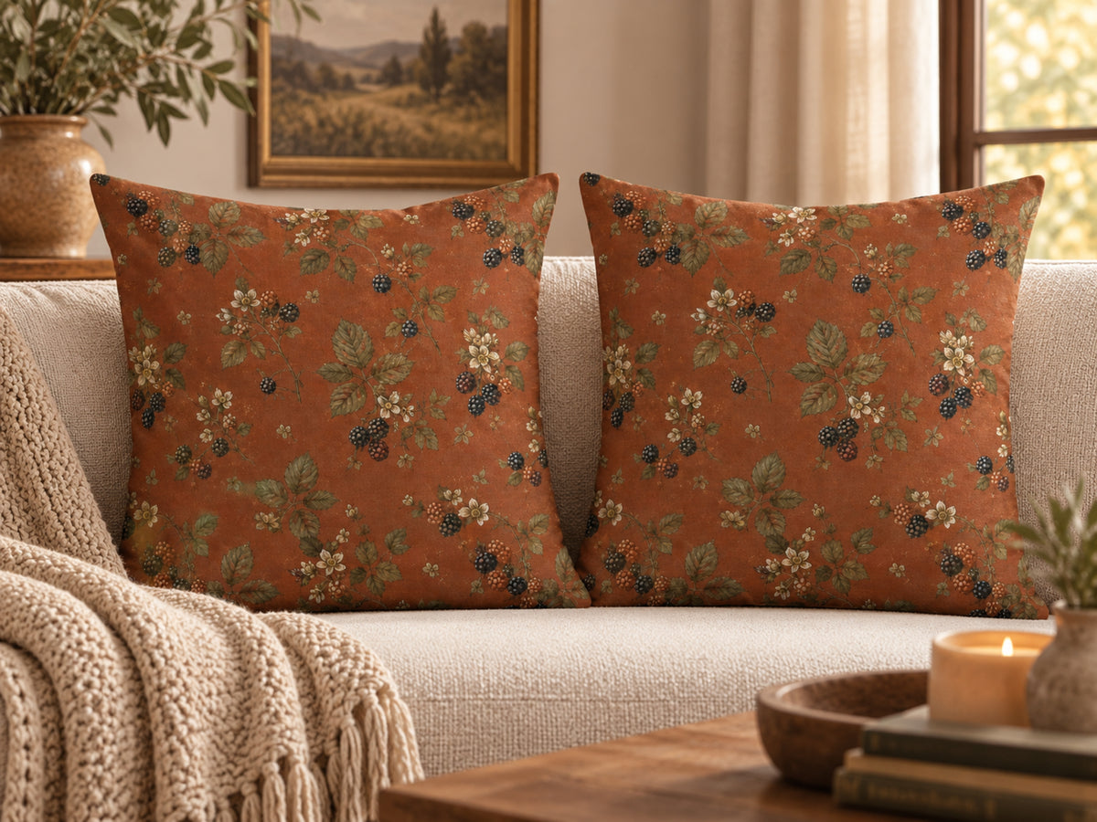 Terracotta Blackberry Bramble Pillow Cover Set of 2