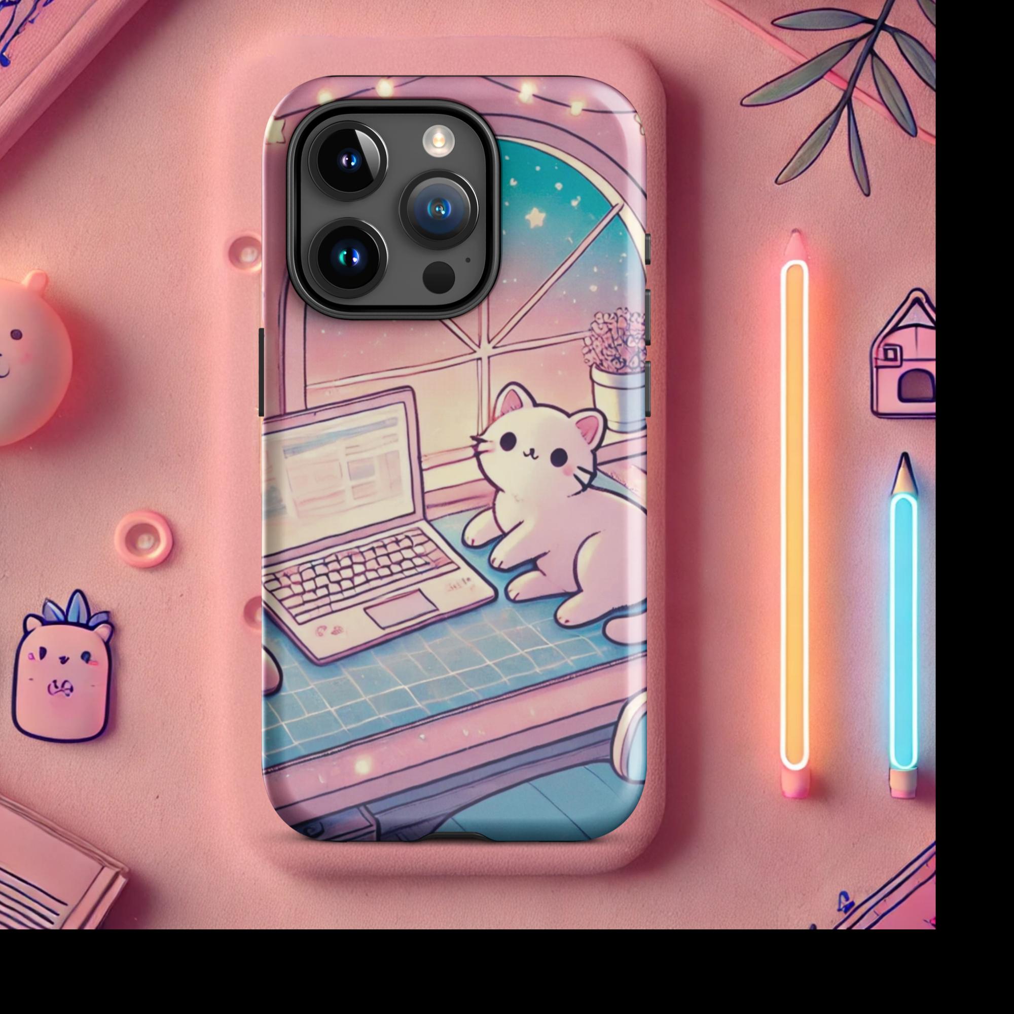 Twilight Study Buddy - Lofi - Kawaii Tough Case for iPhone® - iPhone 15 Pro | High - Quality Phone Case | Curated Chroma Designs