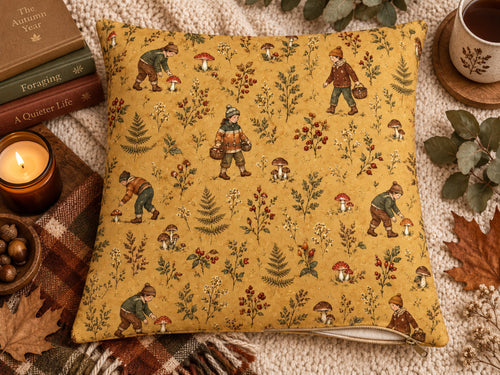 Woodland Mushroom Foraging Pillow Cover