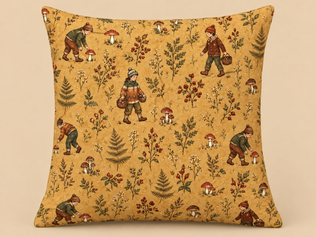 Woodland Mushroom Foraging Pillow Cover