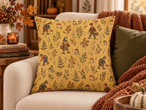 Woodland Mushroom Foraging Pillow Cover
